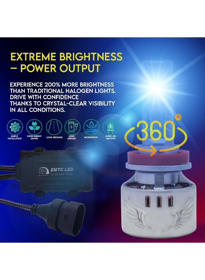 طقم لمبات ليد أمامية TL100 عالية القوة 360 درجة (قطعتين) – H11 | 200 واط | شعاع أحادي | 6000 كلفن مع درايفر | ضمان دولي لمدة 6 أشهر - Image 5